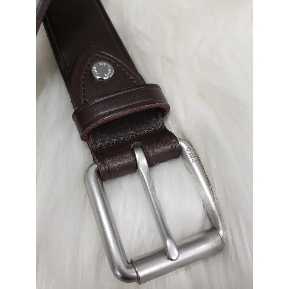 MEN'S POLO RALPH LAUREN DARK BROWN‎ GENUINE LEATHER BELT SIZE 38 SMOOTH PREPPY